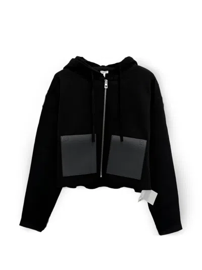 Loewe Womens Black Hooded Patch-pocket Wool Blend Hoody