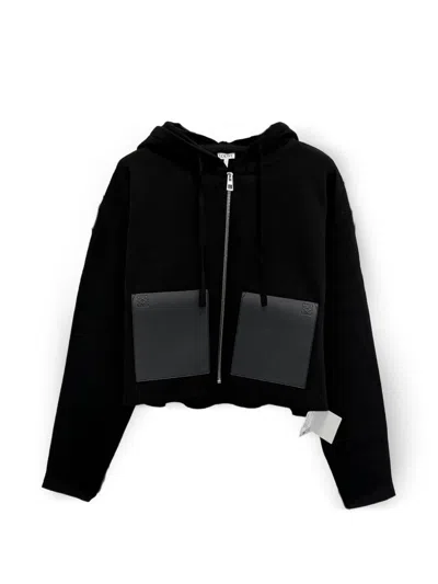 Loewe Womens Black Hooded Patch-pocket Wool Blend Hoody
