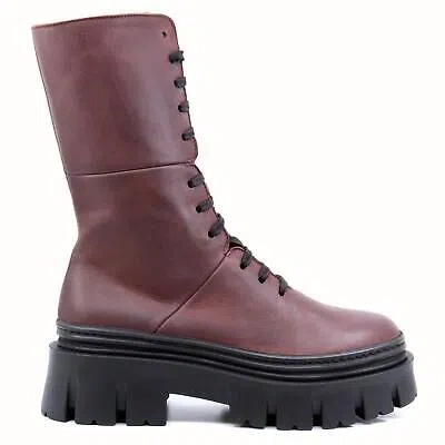 Pre-owned Lofina Chunky Leather Lace Up Boots In Gas Melanzana - Size 40 In Brown
