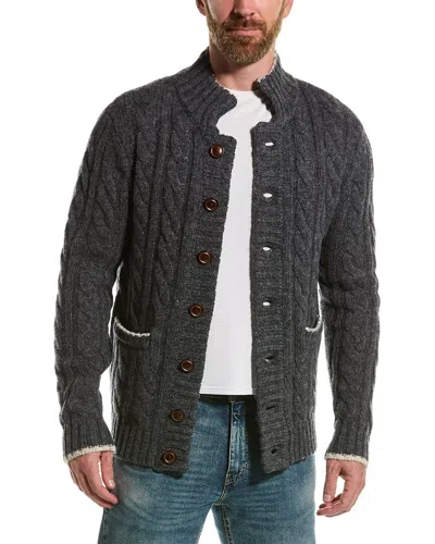 Loft 604 Cable Wool Mock Neck Cardigan In Gray
