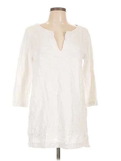 Pre-owned Loft Beach 3/4 Sleeve Top Ivory Keyhole Neckline Tops In White