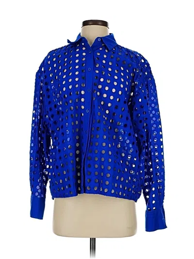 Pre-owned Loft Beach Long Sleeve Top Blue Mock Neckline Tops