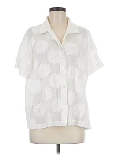 Pre-owned Loft Beach Short Sleeve Blouse In Ivory