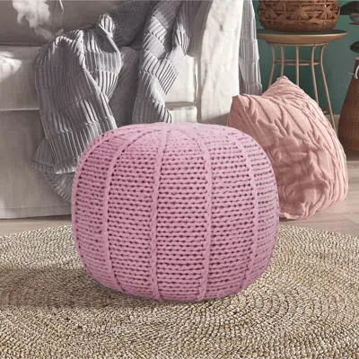 Loft Lyfe Bryden Pouf Cotton Yarn Ottoman In Pink