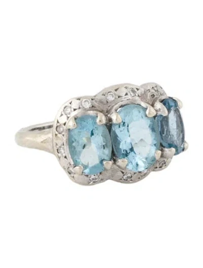 Pre-owned Logan Hollowell 14k Aquamarine & Diamond Cocktail Ring In Multi