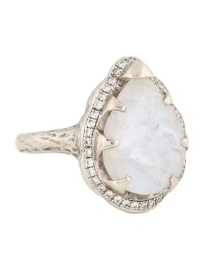 Pre-owned Logan Hollowell 14k Diamond & Labradorite Moonstone Queen Water Drop Cocktail Ring In Multi