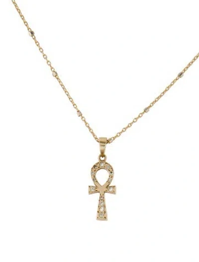 Pre-owned Logan Hollowell 14k Diamond Eternal Ankh Cross Necklace, 18.5" In Multi
