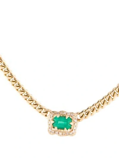 Pre-owned Logan Hollowell 14k Emerald & Diamond Micro Queen Cuban Choker Necklace, 15" In Multi