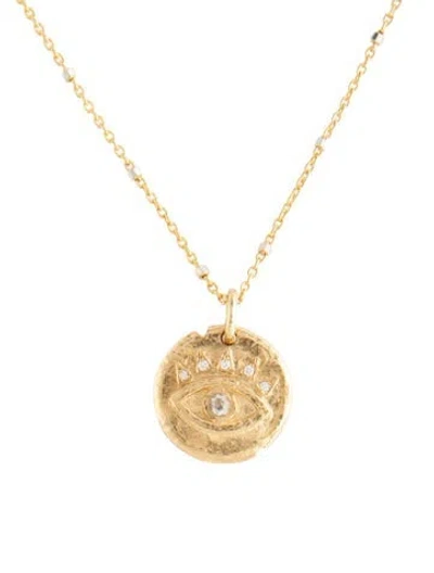 Pre-owned Logan Hollowell 14k Moonstone & Diamond Petite Eye Of Protection Coin Pendant, 16" In Multicolor