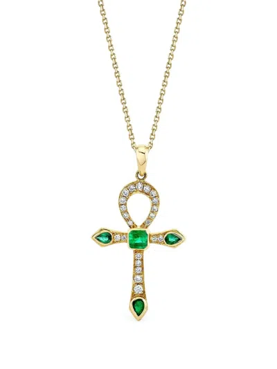 Logan Hollowell 14k Yellow Gold Eternal Ankh Emerald And Diamond Necklace