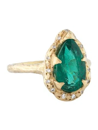 Pre-owned Logan Hollowell 18k 2.47ct Emerald & Diamond Baby Queen Water Drop Cocktail Ring In Multicolor