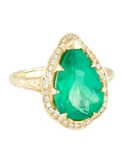 Pre-owned Logan Hollowell 18k 4.64ct Emerald & Diamond Cocktail Ring In Multi