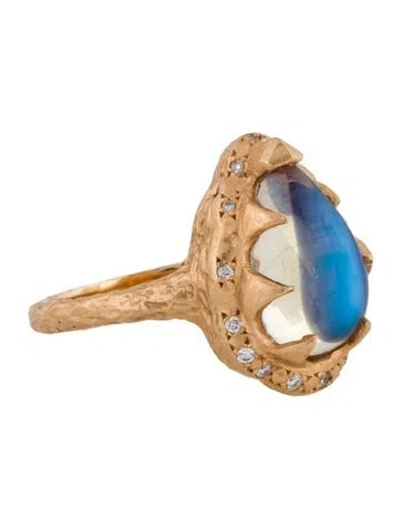 Pre-owned Logan Hollowell 18k Moonstone & Diamond Baby Queen Water Drop Cocktail Ring In Multi
