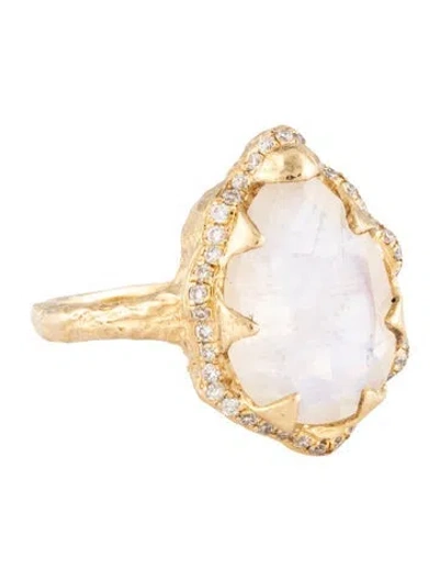 Pre-owned Logan Hollowell Moonstone Labradorite & Diamond Queen Water Drop Ring In Multicolor