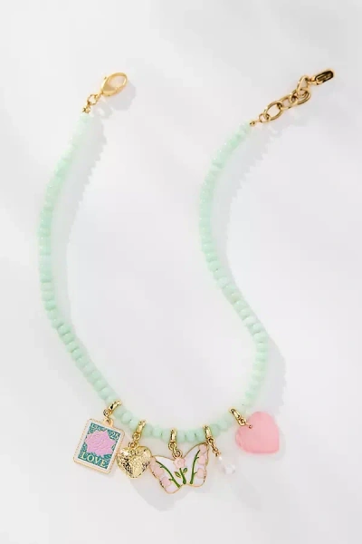 Logan Tay Aqua Beaded Spring Charm Necklace In Green