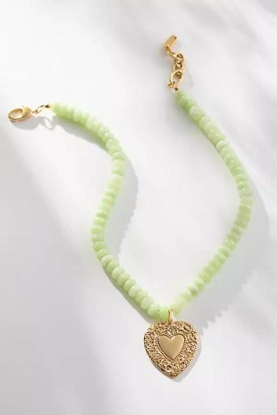 Logan Tay Beaded Vintage Heart Necklace In Green