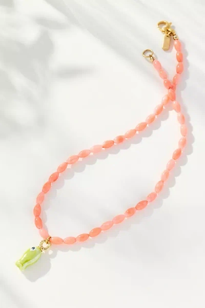 Logan Tay Coral Beaded Fish Necklace In Orange