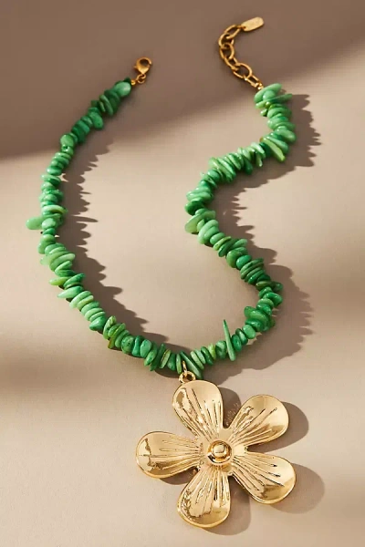 Logan Tay Flower Shell Pendant Necklace In Green