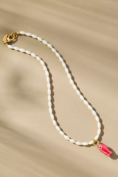 Logan Tay White Beaded Fish Necklace