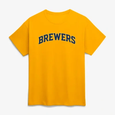 Logo Athletic Gold Milwaukee Brewers Wordmark T-shirt In Yellow