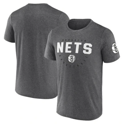 Logo Athletic Heather Charcoal Brooklyn Nets Block Practice Performance T-shirt In Gray