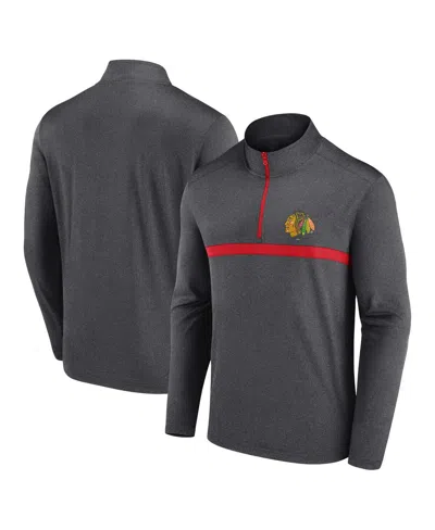 Logo Athletic Men's Heather Charcoal Chicago Blackhawks Head-to-head Raglan Quarter-zip Sweatshirt In Gray