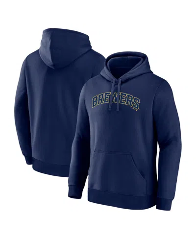 Logo Athletic Men's Navy Milwaukee Brewers Wordmark Hoodie In Blue