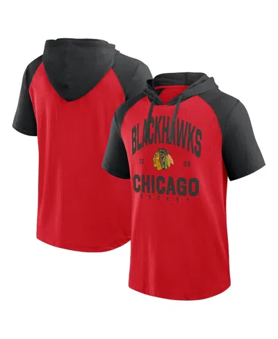 Logo Athletic Men's Red/black Chicago Blackhawks Prime Raglan Short Sleeve Pullover Hoodie