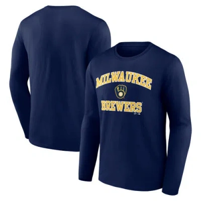 Logo Athletic Navy Milwaukee Brewers Heart & Soul Long Sleeve T-shirt In Blue