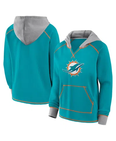 Logo Athletic Women's Aqua Miami Dolphins Boom Fleece Pullover V-neck Hoodie In Animal Print