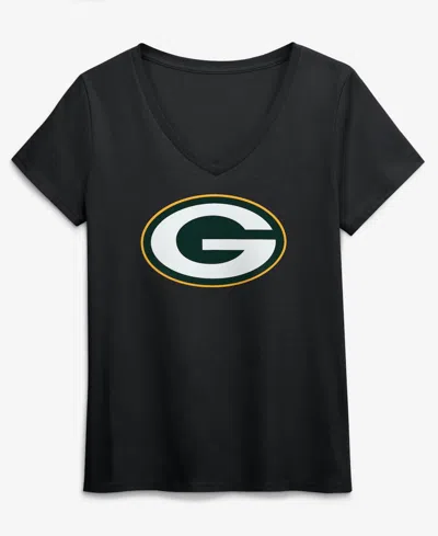 Logo Athletic Women's Black Green Bay Packers Primary Logo V-neck T-shirt