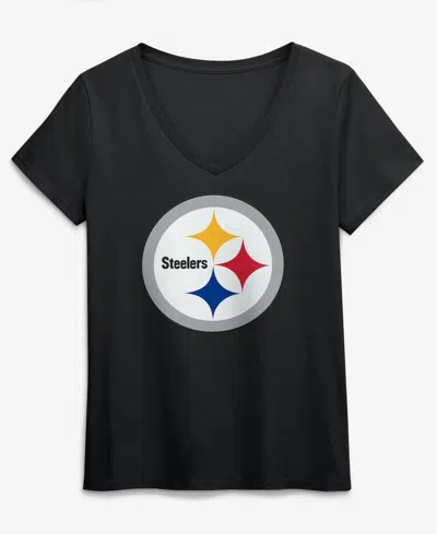 Logo Athletic Women's Black Pittsburgh Steelers Primary Logo V-neck T-shirt