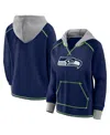 Logo Athletic Women's College Navy Seattle Seahawks Boom Fleece Pullover V-neck Hoodie In College Navy
