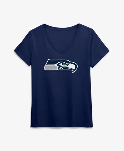 Logo Athletic Women's College Navy Seattle Seahawks Primary Logo V-neck T-shirt In Blue