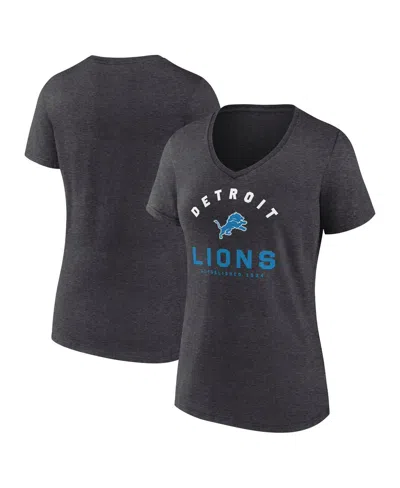 Logo Athletic Kids' Women's Heather Charcoal Detroit Lions Unrivaled V-neck T-shirt In Black