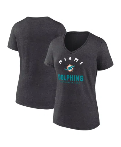 Logo Athletic Women's Heather Charcoal Miami Dolphins Unrivaled V-neck T-shirt In Gray