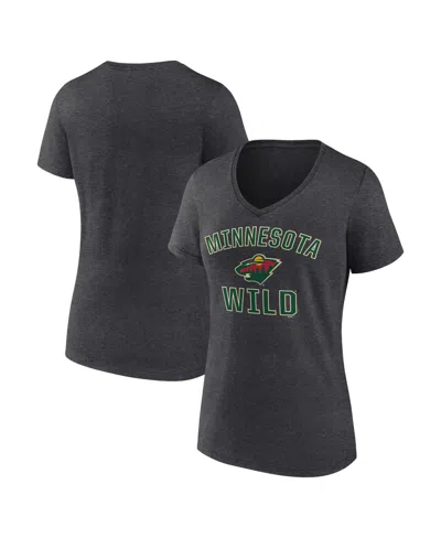 Logo Athletic Women's Heather Charcoal Minnesota Wild Arch Victory V-neck T-shirt In Black