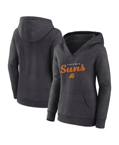 Logo Athletic Women's Heather Charcoal Phoenix Suns Triumphant V-neck Pullover Hoodie In Gray