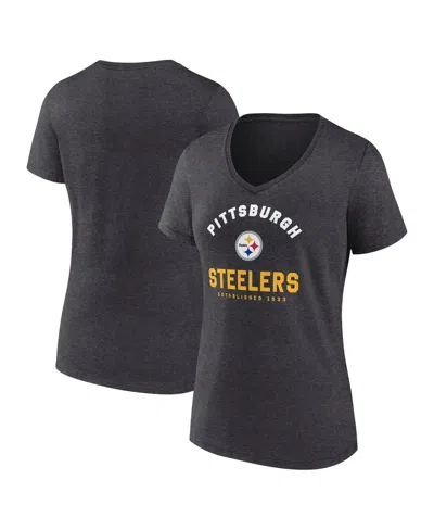 Logo Athletic Women's Heather Charcoal Pittsburgh Steelers Unrivaled V-neck T-shirt In Gray