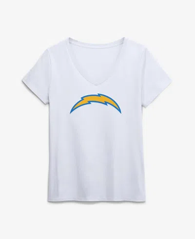 Logo Athletic Women's Los Angeles Chargers Primary Logo V-neck Screen Print Graphics T-shirt In White