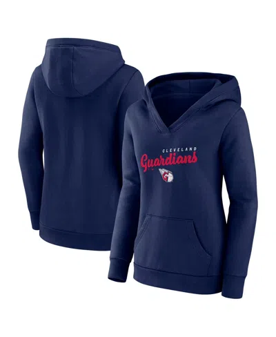 Logo Athletic Women's Navy Cleveland Guardians Logo Triumphant V-neck Pullover Hoodie In Blue