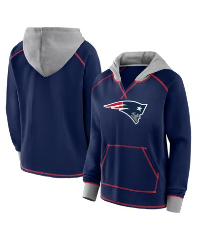 Logo Athletic Women's Navy New England Patriots Boom Fleece Pullover V-neck Hoodie In Blue
