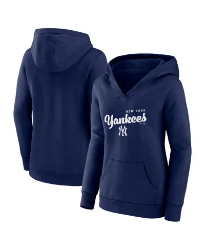 Logo Athletic Women's Navy New York Yankees Logo Triumphant V-neck Pullover Hoodie In Blue