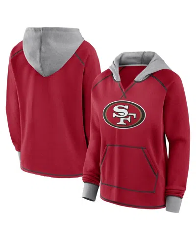 Logo Athletic Women's Scarlet San Francisco 49ers Boom Fleece Pullover V-neck Hoodie