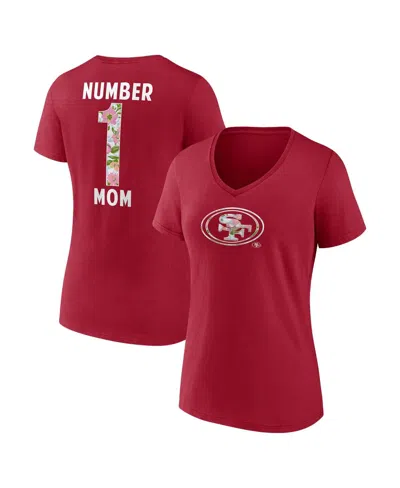 Logo Athletic Women's Scarlet San Francisco 49ers Number 1 Mom Floral V-neck T-shirt In Red
