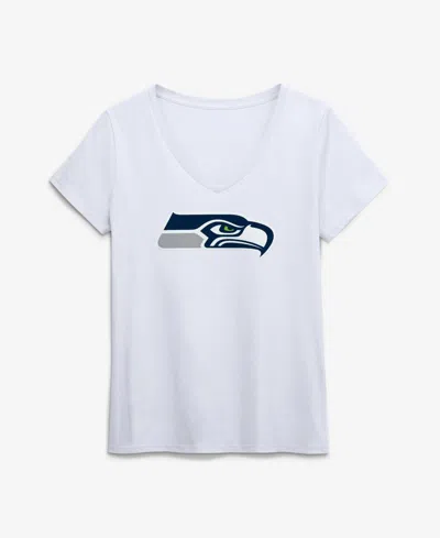Logo Athletic Women's Seattle Seahawks V-neck Graphic T-shirt In White