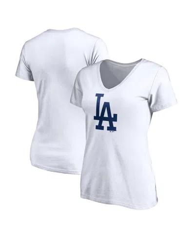 Logo Athletic Women's White Los Angeles Dodgers  V-neck T-shirt