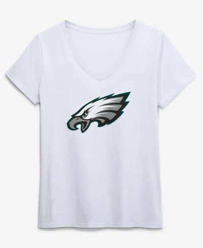 Logo Athletic Women's White Philadelphia Eagles Primary Logo V-neck T-shirt