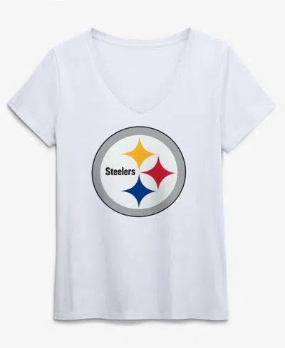 Logo Athletic Women's White Pittsburgh Steelers Primary Logo V-neck T-shirt