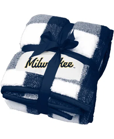 Logo Brands Milwaukee Brewers 50'' X 60'' Buffalo Check Frosty Fleece Blanket In Navy